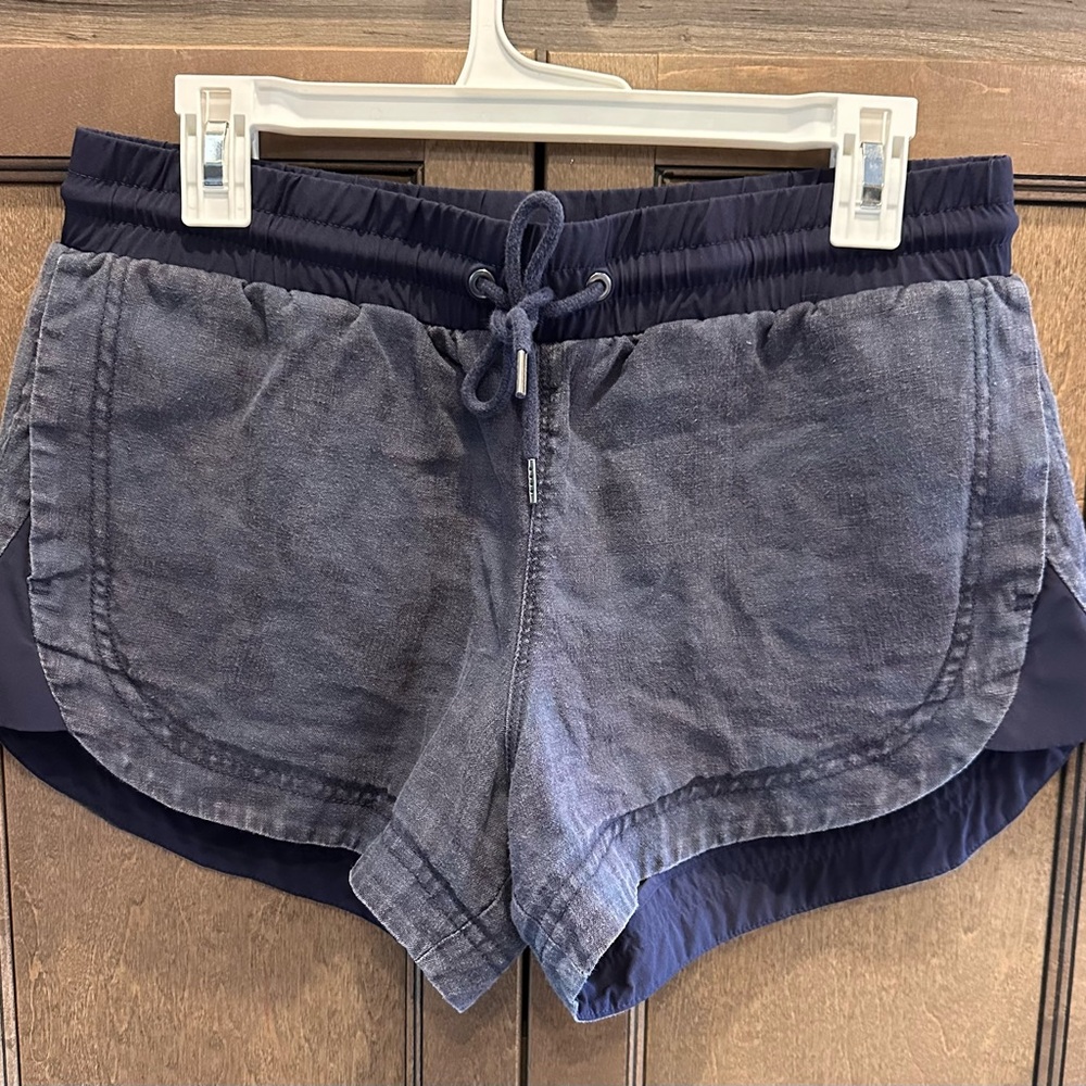 Athleta Two-Tone Blue Athletic Linen Shorts Size 6